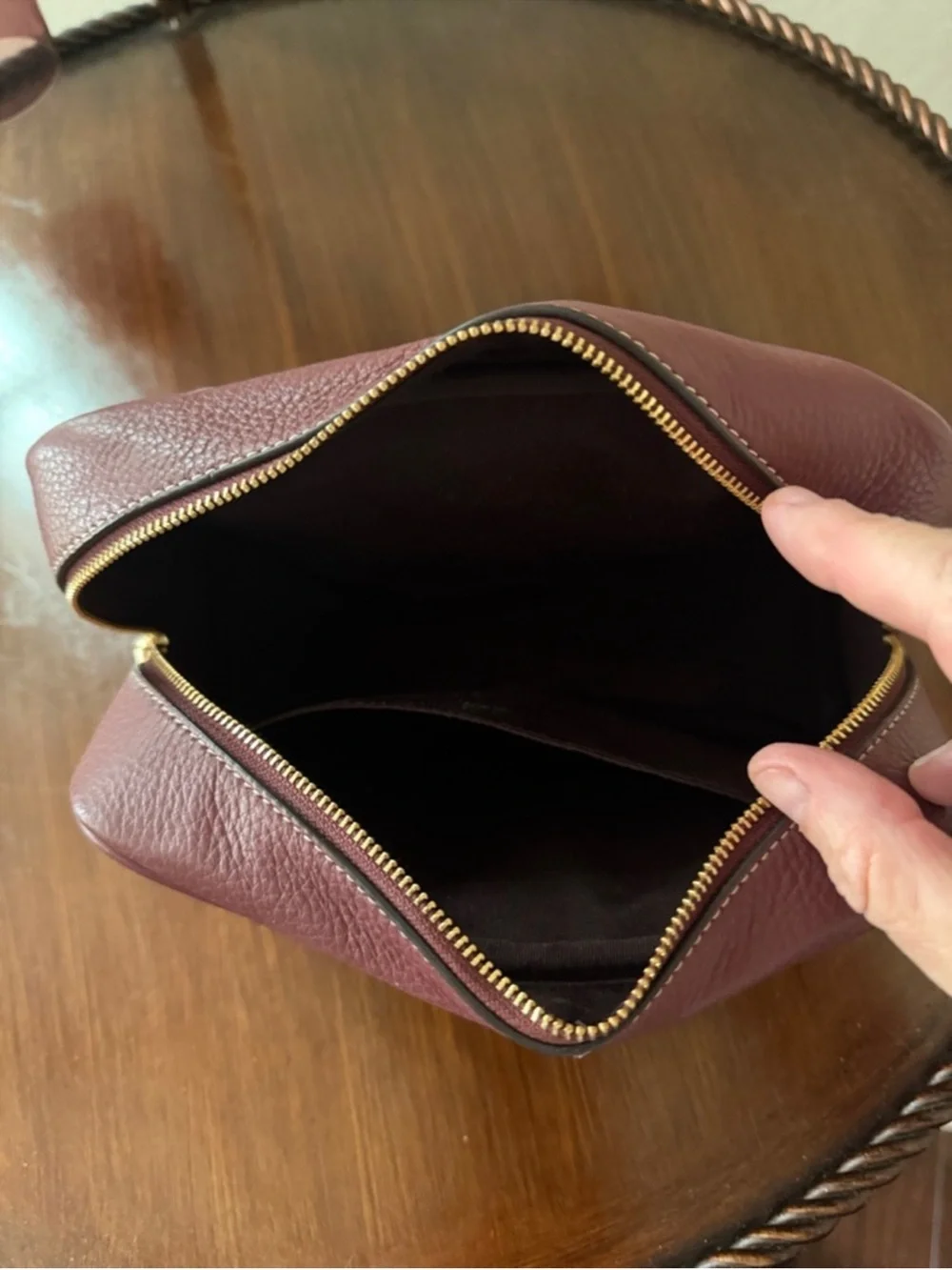 Coach Ellis Nylon Cosmetic Case in Burgundy Wine Color Gold Accents